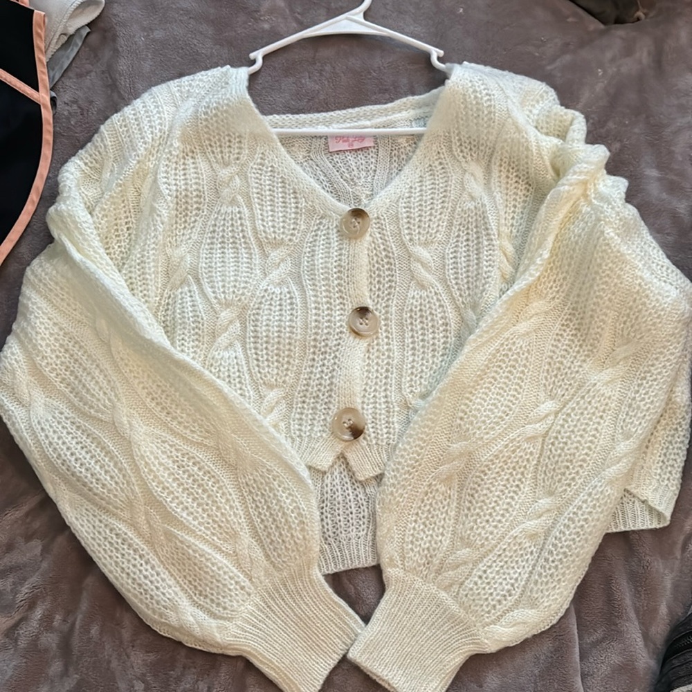 Pink Lily Cropped Button Sweater